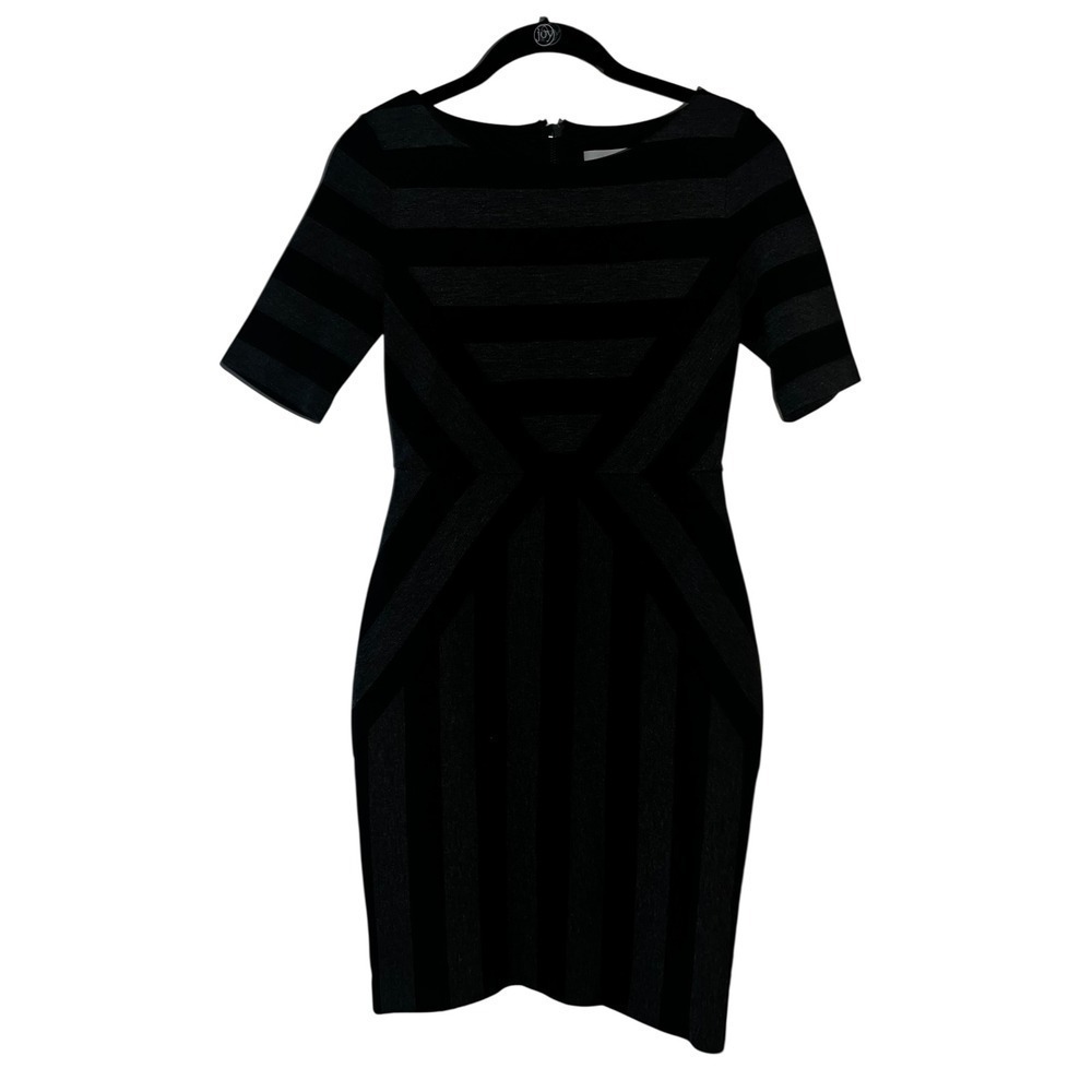 Maeve sz 2 2Black Gray Stripe Pencil Short Sleeve elegant round collar - Picture 3 of 9